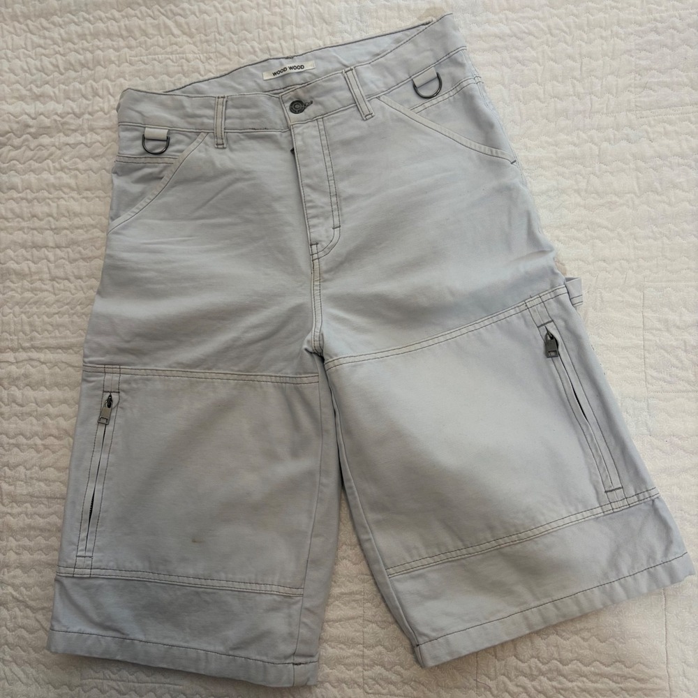 Wood Wood Britney Canvas Trousers Grey Cargo Carpenter Shorts Mens 34